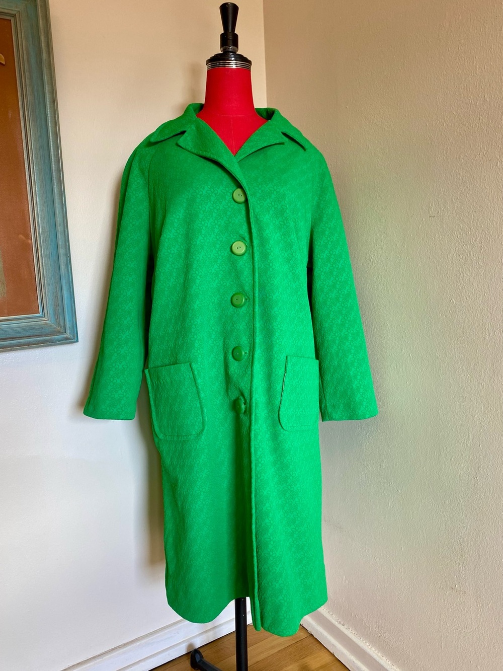 Vintage 60s Bright Green Textured Overcoat
